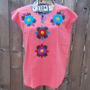 Light Pink Blouse with Hand-Embroidered Flowers